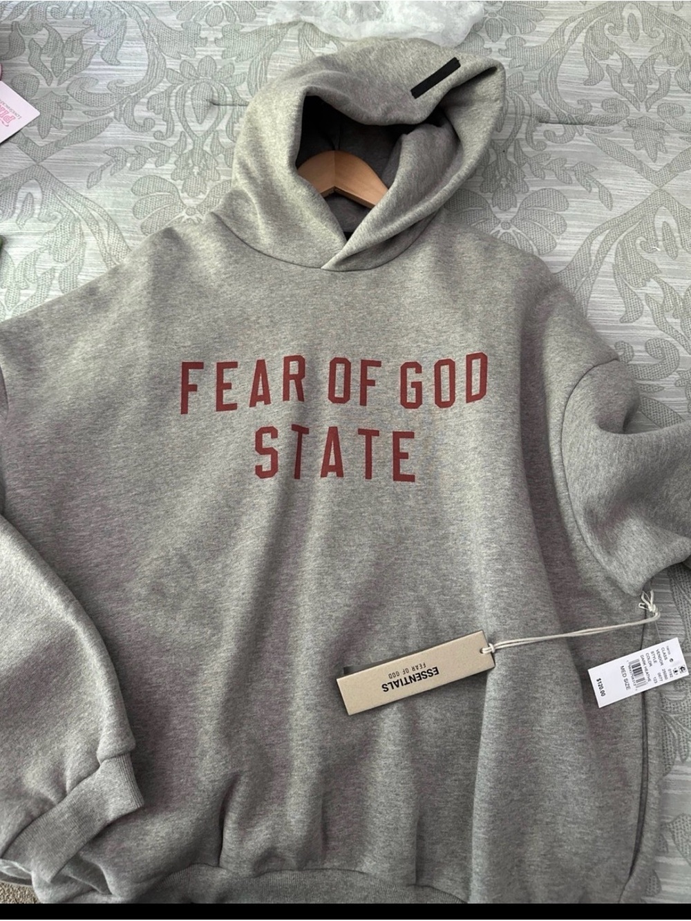 Fear of God Gray Crewneck Sweatshirt with Red 'FEAR OF GOD STATE' Logo